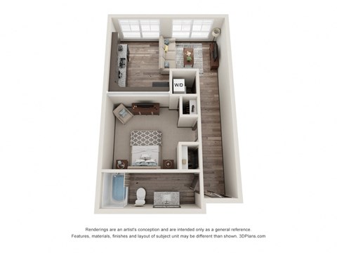 Floor plan for studio, 1 bath, 576 sqft